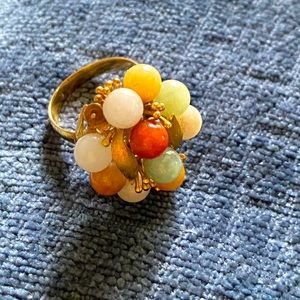 Ring with multi color precious crystals. Costume